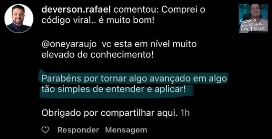 Depoimento — Deverson Rafael, comentário elogiando o método