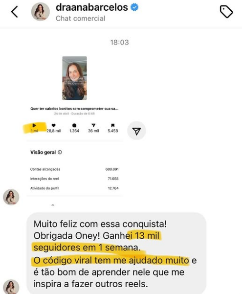 Depoimento — Dra. Ana Barcelos, médica, 13 mil seguidores em 1 semana